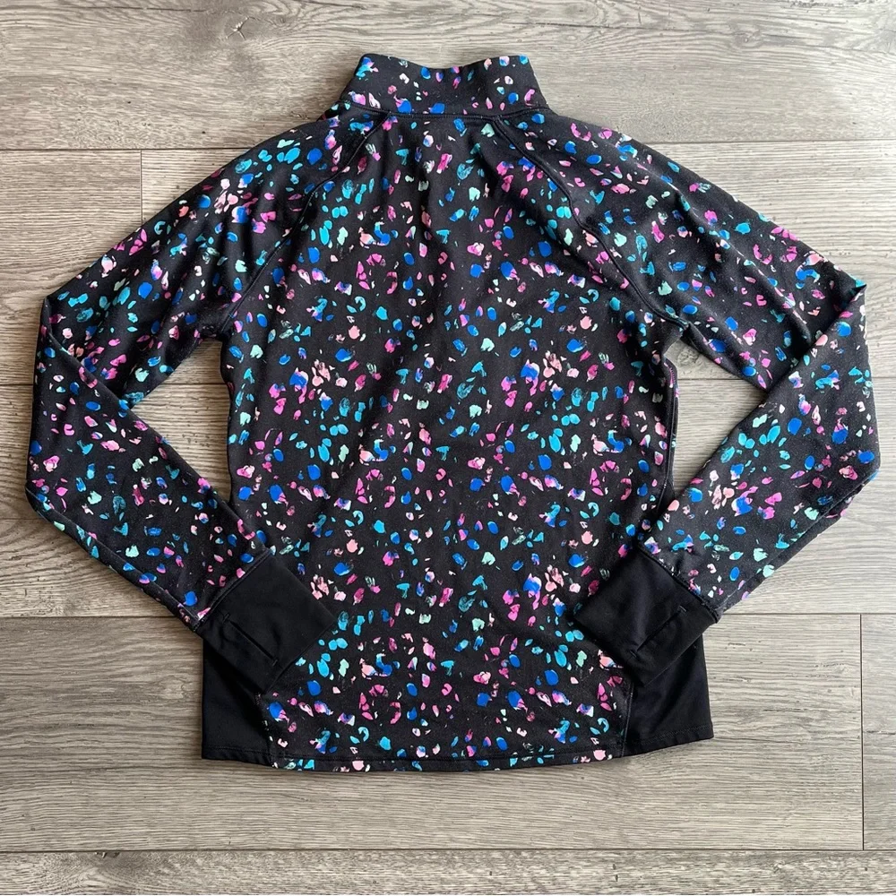DSG Girls Long Sleeve Quarter-Zip Up Jacket Thumb Holes Black Multi Size L (14)